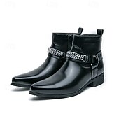 levne Dámské boty-Pánské hnědé chelsea boty z umělé kůže s řetízkovým akcentem, elegantní a moderní vzhled pro formální kancelářské oblečení, večírky a večerní vycházky.