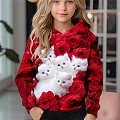 お買い得  女の子の3D動物-女の子 3D 猫 パーカー 長袖 秋 冬 ファッション 愛らしい ベーシック 子供 4〜12年 フード付き アウトドア カジュアル 日常 レギュラー