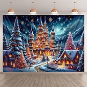 Недорогие рождественский гобелен висит-Рождественский подвесной гобелен, снежная деревня, снежный замок, большая настенная живопись, декор, одеяло, занавеска, дом для отдыха, спальня, гостиная, праздничное украшение для вечеринки,
