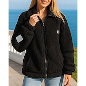 baratos Moletom &amp; Suéter-Mulheres Moletom com zíper Casaco de inverno Jaqueta de lã polar Com bolsos Manga Longa Blusas Roupa Esportiva Outono Cor Sólida A Prova de Vento Quente Exterior Viagem Férias Roupa de esporte Roupas