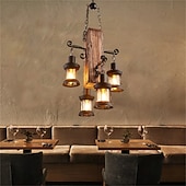 economico Luci a sospensione-4 luci 45 cm Lampada a sospensione Legno Industriale Rustico 110-120V 220-240V