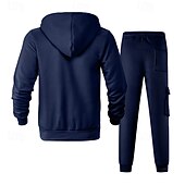 abordables Survêtements de base-Homme Ensemble Survetement Ensemble de tenues Ensemble de sweats à capuche Sweat à Capuche Extérieur Quotidien Sports Cordon de serrage Avec Poches Uni Rouge vin Noir Blanche Polyester Tenues de Sport