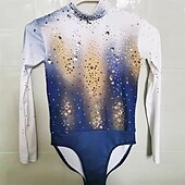 お買い得  男子と少年のフィギュアスケート衣装-フィギュアスケート用トップス 男性用 男の子 アイススケート トップス 青 / ホワイト パッチワーク スパンデックス 高弾性 訓練 プロフェッショナル 競技大会 スケートウェア クラシック クリスタル・ラインストーン 長袖 アイススケート フィギュアスケート