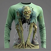 olcso Halloween pólók-Mindszentek napja Férfi Zombik 3D Póló Hosszú ujj póló 3D nyomtatás Terített nyak Ing Divat Túlzott Utca Hétköznapi Napi Arcpír rózsaszín Medence Bíbor Nyár Tavasz Ősz Ruházat S M L XL XXL XXXL 4XL