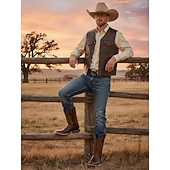 billige Cowboy og vestlige støvler-brune vestlige cowboystøvler for menn – kunstskinn med intrikate broderier, klassisk firkantet tå og stablet hæl for rodeo og hverdagsbruk