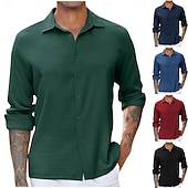 ieftine cămăși casual pentru bărbați-Bărbați Cămașă Cămașă casual Camașă cu nasturi Negru Roșu-aprins Bleumarin Albastru regal Trifoi Manșon Lung Simplu Rever Casual Zilnic Îmbrăcăminte Elegant Modă