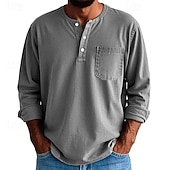 levne Pánská trička pro volný čas-Pánské Tričko Tričko Henley Trička Tričko Top Dlouhý rukáv Henley Jaro Podzim Bez vzoru Módní Designové Základní Kapsy Dovolená ulice Jdeme ven Fialová Černá Žlutá Top tričko pro muže