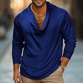 economico Camicie in raso da uomo-Per uomo Camicia Come la seta Camicia in raso Camicia casual Tinta unica Matrimonio Vacanza Bianco Blu marino Oro Manica Lunga Collo di pile Autunno Primavera &amp; Autunno Abbigliamento Arricciato