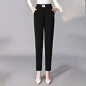 Women's Straight Casual Full Length Mid Waist Plain Pocket Elastic Waist Thermal Warm Micro-elastic Vacation Street Holiday Black Khaki Coffee Winter Regular Fit cheap Women's Dress Pants-Women's Straight Casual Full Length Mid Waist Plain Pocket Elastic Waist Thermal Warm Micro-elastic Vacation Street Holiday Black Khaki Coffee Winter Regular Fit