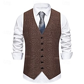 abordables Gilet pour homme-Homme Gilet en tweed Gilet Formel Mariage Vacances Quotidien ancien Mode Printemps Automne Avec Poches Boutons Polyester Confortable Chevrons Simple Boutonnage Col en V Revers Coupe Slim Marron Gris