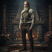 levne Vintage etnické mikiny-Pánské Mikina Vodní modrá Khaki Tričkový Strom života Yggdrasil Keltský uzel Tisk Ležérní Denní Streetwear Vinobraní Viking Podzim Zima Oblečení Mikiny s kapucí Mikiny Dlouhý rukáv