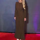 abordables Robe de cocktail-Femmes Robe Longue Maxi Robe Robe de Bal Robe de Soirée Robe en Satin Élégant Moderne Soirée Occasion Spéciale Coupe régulière Uni manche longue Col ras du cou Noir Rose Claire Rouge Bleu Roi Automne
