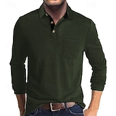 preiswerte Klassisches Poloshirt für Herren-Herren Golfshirt Golf Poloshirts Arbeit Lässig Revers Langarm Basic Modern Einfach Tasche Knöpfe Frühling Herbst Normale Passform Schwarz Weiß Marineblau Dunkelgrün Khaki Armeegrün Golfshirt