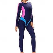 お買い得  ワンピースラッシュガード-女性用 ラッシュガード 全身水着 ダイブスキンスーツ パッチワーク UPF50+ 速乾性 高弾性 長袖 スイムウェア サーフィン 潜水 シュノーケリング 夏