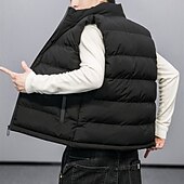 お買い得  メンズパファーベスト-男性用 パファーベスト ベスト ジレ バケーション 日常 デート ファッション カジュアル 秋 冬 ポケット ポリエステル 保温 快適 純色 ジッパ－ スタンド レギュラー ブラック ルビーレッド ライトグレー ダークブルー ベスト