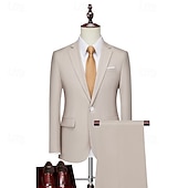 abordables Blazers Classiques pour Hommes-Homme Blazer Costumes Affaires Cocktail Fête de mariage 2 Pièces Mode Occasionnel Printemps Automne Polyester Uni Avec Poches Boutons Confortable Simple Boutonnage veste Noir Blanche Jaune Rose Claire