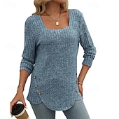 abordables Hauts Texturés-Femmes T-shirt Uni Élégant Mode Basique manche longue Col carré Hauts Réguliers Quotidien Week-end Patchwork Noir Bleu Violet Vert Blanc Ecru Printemps Automne Hiver