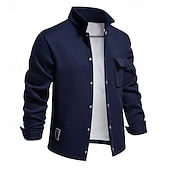 preiswerte Lässige Jacken-Herren Waffeljacke Fleecejacke Cargo-Jacke Freizeitjacke Urlaub Täglich Warm Tasche Herbst Winter Einfach Mode Klassisch Revers Regulär Schwarz Weiß Marineblau Blau Khaki Jacken