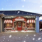 preiswerte Weihnachtliche Garagentorabdeckungen-Weihnachten Garagentorabdeckung Großes Hängendes Weihnachtsshop Geschenk Niedlich 3D Party Outdoor Urlaub Hintergründe aufnehmen Yard Wohndeko