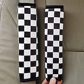 economico Copristerzo per auto-2 pezzi di spallacci universali per cintura di sicurezza per auto, copricinture di sicurezza in tessuto a scacchi bianchi e neri per conducente e passeggero, accessori per interni auto