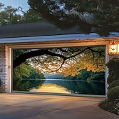 abordables Banners de Garaje y Puerta-Cubierta de puerta de garaje Gran colgante lago 森林 Rústico 3D Escénico Fiesta Al Aire Libre Fondos de disparos Puerta de Entrada Decoración del hogar