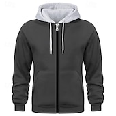 economico felpe con cappuccio da uomo di base-Per uomo Felpa con cappuccio Felpa con cappuccio a zip intera Rosso bordeaux Nero Bianco Blu marino Cammello Con Cappuccio Semplice Patchwork Blocco di colore Sport &amp; Outdoor Casuale Quotidiano