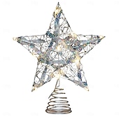 economico Cima dell&#039;Albero-Puntale per albero di Natale con stella e luce a LED, ornamento colorato a forma di stella a cinque punte in ferro, decorazione per albero da appendere, regalo per decorazioni da tavola per la casa