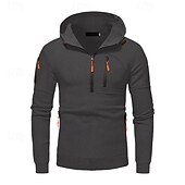 economico felpe con cappuccio da uomo di base-Per uomo Felpa con cappuccio Felpa con cappuccio e zip corta Nero Bianco Blu marino Cachi Grigio chiaro Con Cappuccio Semplice Tasca Zip a un quarto Sport &amp; Outdoor Quotidiano Ferie Poliestere