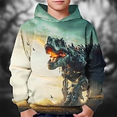 billiga Pojkes Halloween kostymer-Halloween Pojkar 3D Dinosaurie Huvtröja Långärmad Vår Höst Mode Streetwear Barn 4-12 år Huva Utomhus Ledigt Dagligen Normal