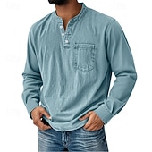 levne Ležérní tričko Henley-Pánské Retro Tričko Henley Tričko Tričko Dlouhý rukáv Retro Na běžné nošení Ležérní Jaro Podzim Celý rok Černá Růžová Fialová Vodní modrá Trávová zelená Henley Tričko Henley