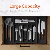 tanie Przechowywanie w kuchni-Duży organizer do szuflady na sztućce, rozkładana tacka na przybory kuchenne, pojemnik na sztućce i sztućce bez BPA, regulowany plastikowy schowek na łyżki, widelce, noże, duży