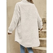 olcso Béléses fleece dzsekik-Női Sherpa kabát Kényelmes Légáteresztő Zseb Gombok Alkalmi Sima Vakáció Utca Hétköznapi Hétköznapi viselet Egysoros Hosszú Térfogatcsökkenés Laza öltözet Hosszú ujj Felsőruházat Fekete Fehér Rubin