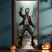 ハロウィーンのドアカバー、ゾンビグリーンのホラータペストリー、身も凍るような暗いアンデッドのフィギュア、屋内屋外の装飾用の不気味で怖いドアカーテン お買い得  ハロウィンのドアカバー-ハロウィーンのドアカバー、ゾンビグリーンのホラータペストリー、身も凍るような暗いアンデッドのフィギュア、屋内屋外の装飾用の不気味で怖いドアカーテン