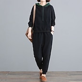 economico Tute da ginnastica-Per donna Felpe con cappuccio da salotto Tute in pile con tasca Tinta unita Completo Abbigliamento Autunno &amp; Inverno Nero Rosso Palestra All&#039;aperto Corsa Antivento Caldo Manica Lunga Sport