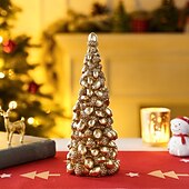 abordables Figurines de collection-Décoration de table pour sapin de Noël, motif pomme de pin dorée, dollar et bitcoin, mini statue de sapin de Noël en résine pour décoration intérieure de vacances, vitrine, cadeau