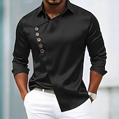 economico Camicie in raso da uomo-Per uomo Camicia Camicia in raso Camicia elegante Camicia casual Camicia con Bottoni Camicia da Ballo Semplice Formale Matrimonio Blu chiaro Nero Blu reale Oro Manica Lunga Bavero Tutte le stagioni