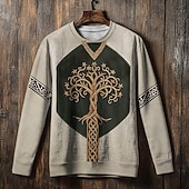 preiswerte Vintage Ethnische Sweatshirts-Herren Sweatshirt Blau Khaki Rundhalsausschnitt Baum des Lebens Yggdrasil Keltischer Knoten Druck Lässig Täglich Ferien Vintage Vikinger Herbst Winter Bekleidung Kapuzenpullover Sweatshirts