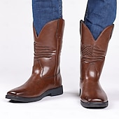 economico Stivali da cowboy e occidentali-stivali da lavoro da cowboy da uomo con bandiera americana in rilievo - stivali western in similpelle marrone resistente con suola robusta per abbigliamento casual e all&#039;aperto