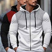 abordables Sweat à capuche en polaire-Homme Sweat à capuche Sweat à capuche zippé intégral Sweat à capuche en polaire Blanc + Rouge Rouge + Gris Noir + blanc Blanc + Gris Noir + Gris À capuche À pois Uni Fermeture éclair Bloc de Couleur