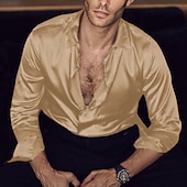 economico Camicie in raso da uomo-Per uomo Camicia Camicia in raso Camicia casual Camicia con Bottoni Semplice Matrimonio Vacanza Blu chiaro Nero Bianco Vino Manica Lunga Collo ripiegato Estate Primavera &amp; Autunno Abbigliamento