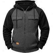 abordables Sudadera Táctica-Hombre Sudadera Sudadera con capucha y cremallera completa Sudadera con capucha y diseño de gofres Sudadera táctica con capucha Táctico Verde Ejército Azul Marino Marrón Caqui Gris Con Capucha Plano