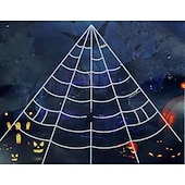 Недорогие Хэллоуин уличный декор-Паутина для Хэллоуина, треугольная, 22,9 x 18 футов, с набором крючков для водосточного желоба, белая паутина для Хэллоуина с набором крючков для водосточного желоба, легко поддается декорированию на