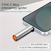 billiga hushållsapparater-Praktisk USB-C-nödtändare - tillverkad av aluminiumlegering, kräver inga batterier, aktivera bara telefonens OTG-läge - stängs av automatiskt efter 8 sekunder för säkerhet utomhus