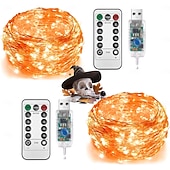 olcso USB-tápellátás-2 db 20 m/66 láb 200 led gyöngy karácsony halloween esküvői party fesztivál tündér fényfüzér beltéri és kültéri udvari kerti dekoráció fényfüzér usb tápegység 8 funkciós távirányító