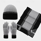 baratos Gorro-Homens Gorro Chapéus de inverno Gorros Conjunto de chapéu e luvas Gorro de inverno Caqui Cinzento Claro Fibras Acrilicas 3 Peças Tricotado Aconchegante Roupa Diária Para Noite Bloco de cor Quente