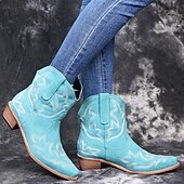 levne Cowboy &amp; Western Boots-Dámské Boty Kovbojské boty Venkovní Dovolená Denní Kotníkové boty Booties Výšivka Rovná podrážka Oblá špička Čechy prázdniny Vinobraní Umělá kůže Elastická gumička Černá Růžová Červená