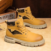 olcso Harci bakancs-Fekete műbőr férfi fűzős csizma vastag talppal és katonai stílussal – tökéletes Harley-Davidson motorosoknak, punk rockereknek, hétköznapi viseletnek és trendi utcai divatnak.