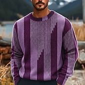 billige gensere med trykk for menn-Herre Geometrisk Fargeblokk Stripet Pullover genser Strikketøy Crewneck Fritid Feriereise Hjem Gate 3D-utskrift Strikking Hold Varm Langermet Vår Høst Vinter Rød Blå Lilla