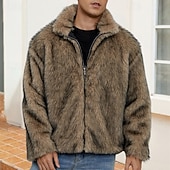 levne Pánské bundy a kabáty-Pánské Neformální bunda Kabát z umělé kožešiny Dovolená Denní Zahřívací Plyš Podzim Zima Bez vzoru Módní Šik ven Stojáček Standardní Černá Bílá Žlutá Královská modř Velbloudí Saka