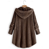 levne Fleece-lined bundy-Dámské Šerpa bunda Mikina s kapucí Pohodlné Prodyšné Kapsy Knoflíky Módní Na běžné nošení Bez vzoru Dovolená ulice Ležérní Denní nošení Jednořadé Standardní Kapuce Volný Dlouhý rukáv Svrchní oděvy